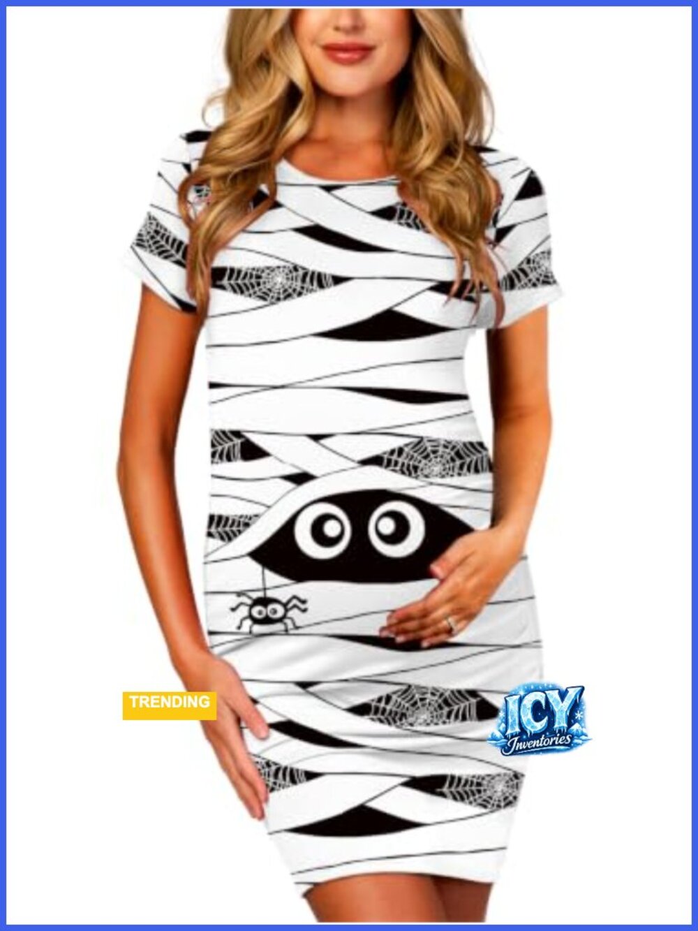Maternity Halloween Mini Dress Crewneck Short Sleeve Side Ruched Bodycon